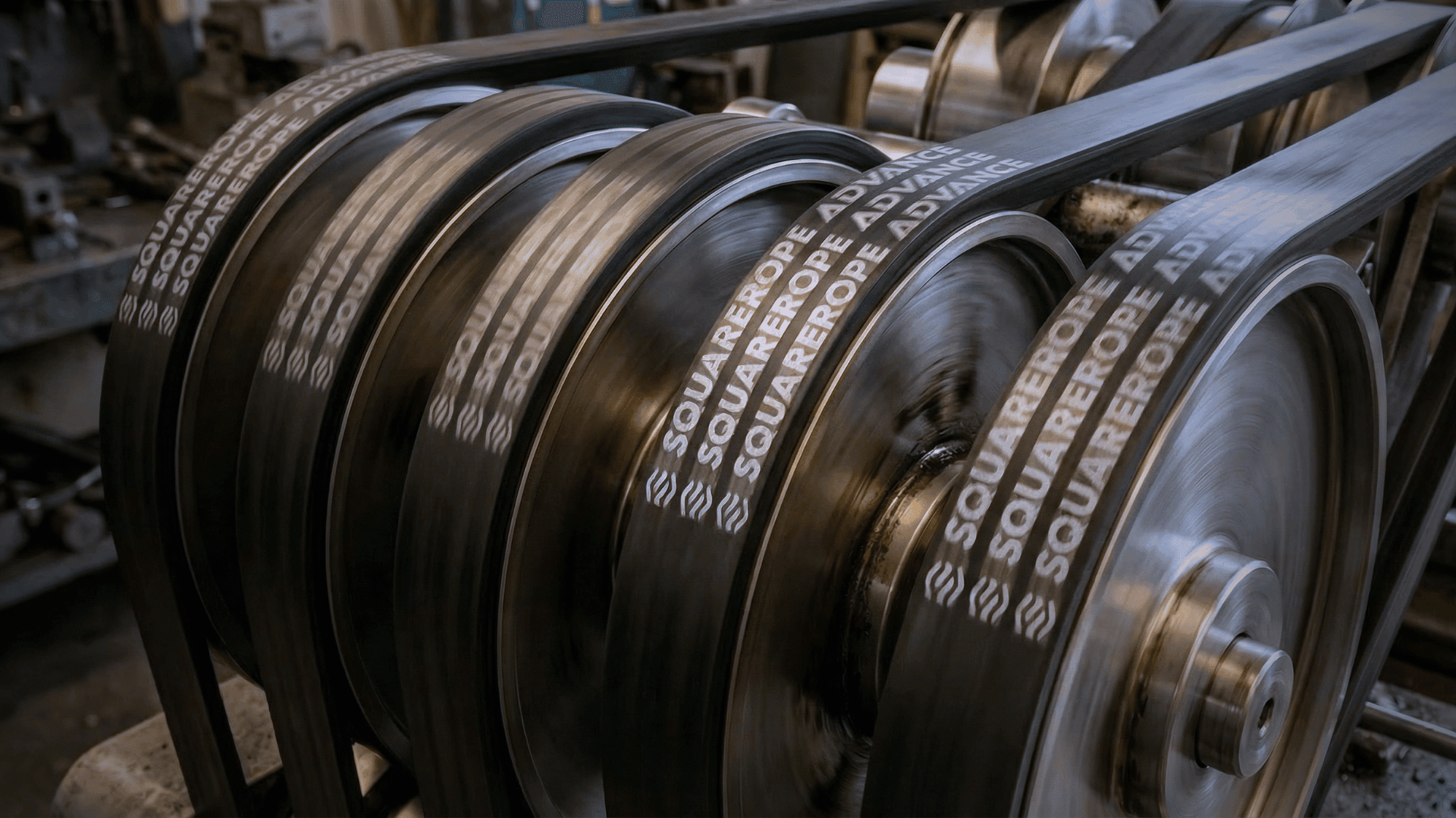 Macro shot of glistening steel wire rope